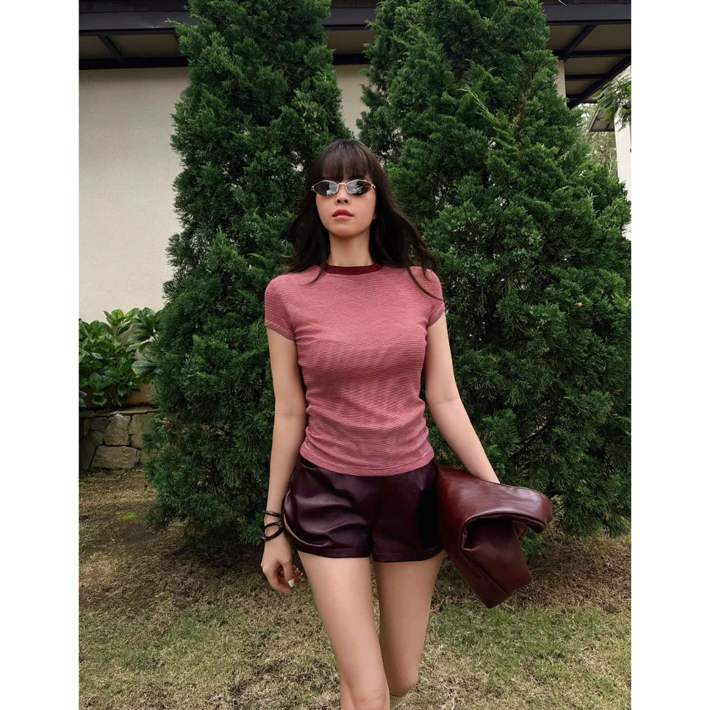 Colin Faux Leather Shorts With Side Drawstring Ruched Detail (Pre-order)