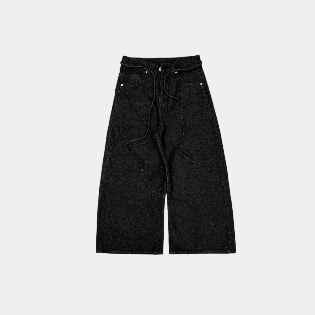 WHOSE Raw Black Loose Pleat Jeans