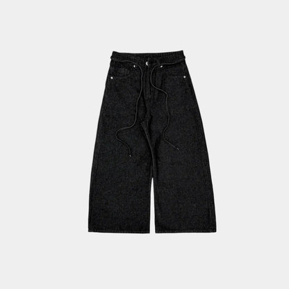 WHOSE Raw Black Loose Pleat Jeans