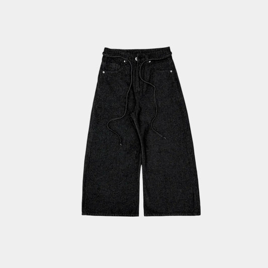 WHOSE Raw Black Loose Pleat Jeans