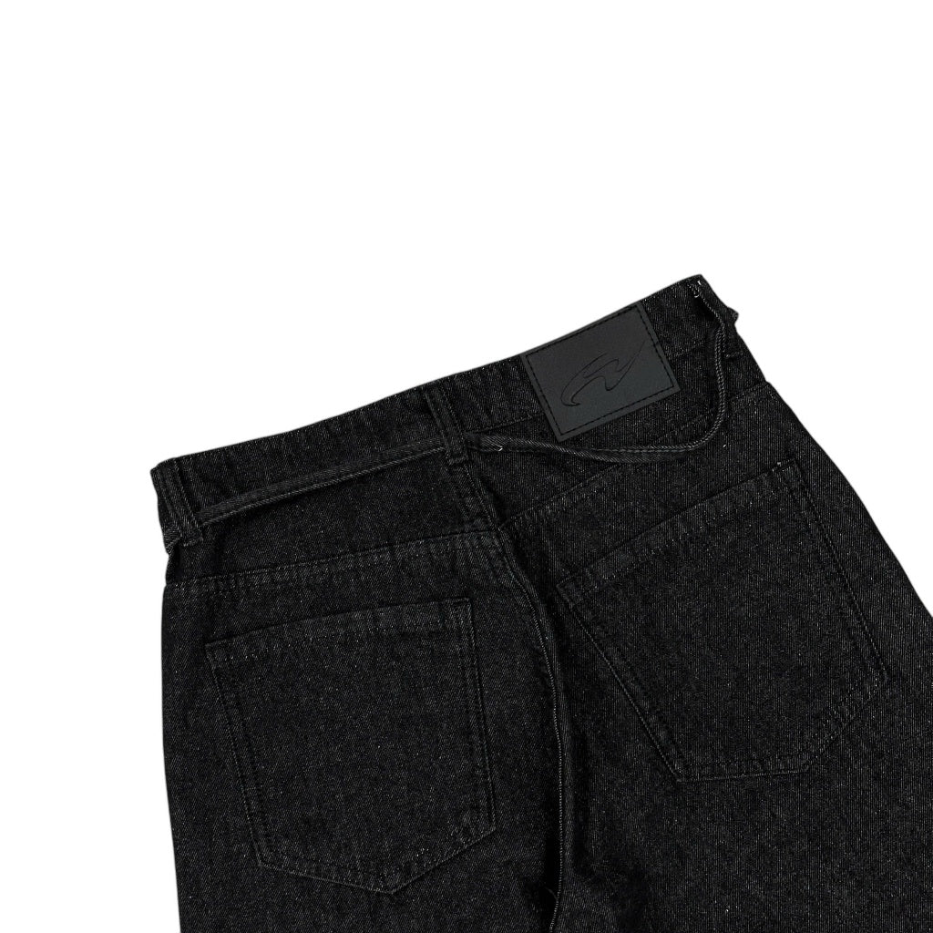 WHOSE Raw Black Loose Pleat Jeans
