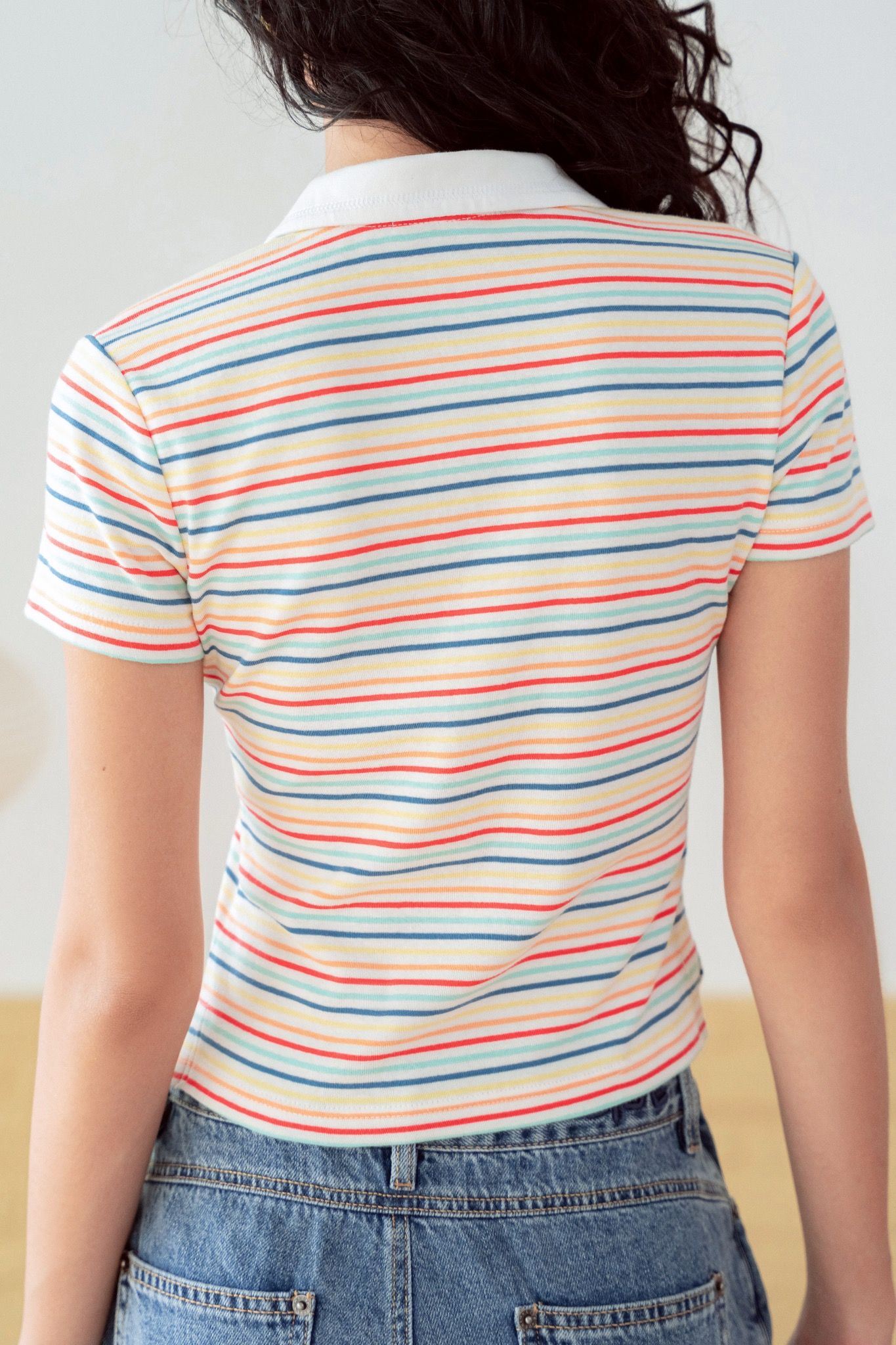 Libe Rainbow Striped Fitted Short Sleeve Polo Top (Pre-order)
