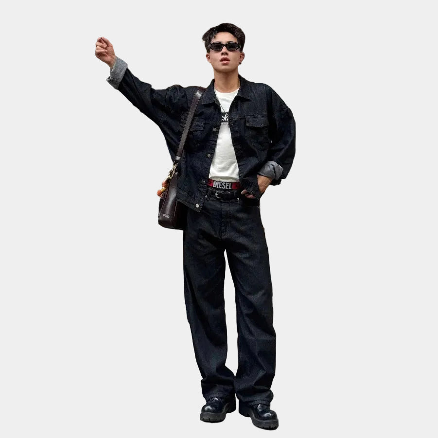 Whose Raw Black Wide Straight Jeans