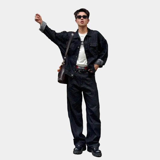 Whose Raw Black Wide Straight Jeans