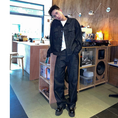 Whose Raw Black Wide Straight Jeans