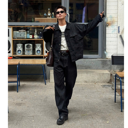 Whose Raw Black Wide Straight Jeans