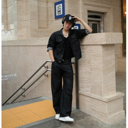 Whose Raw Black Wide Straight Jeans