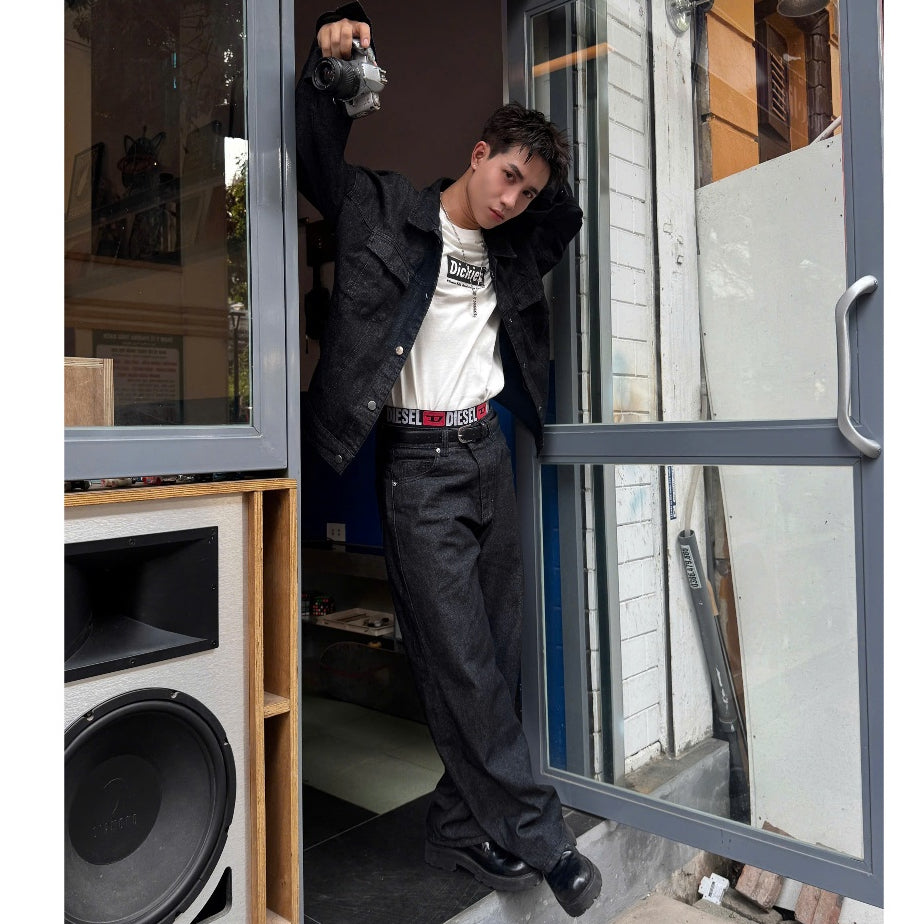 Whose Raw Black Wide Straight Jeans