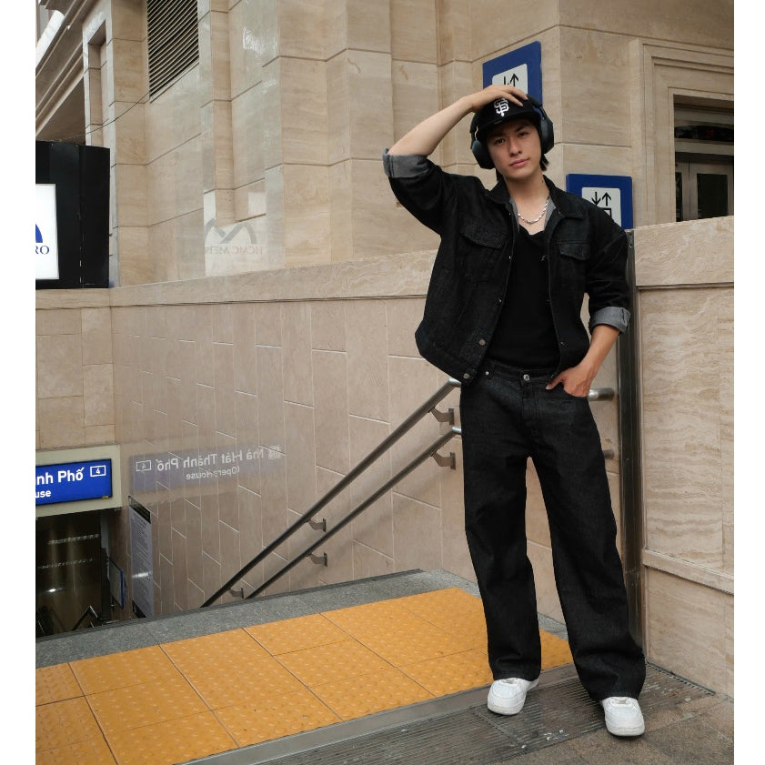 Whose Raw Black Wide Straight Jeans