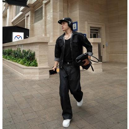Whose Raw Black Wide Straight Jeans