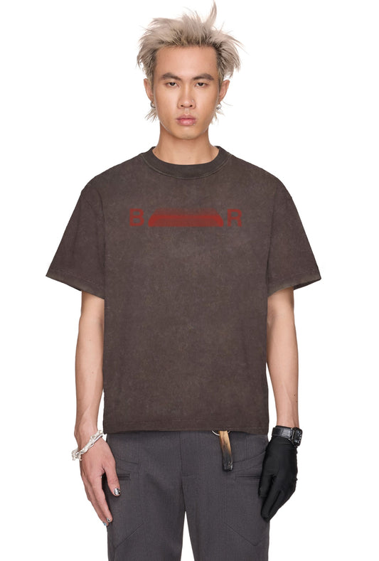 The Beuter Red Muted Logo Mocha Washed Boxy T-Shirt