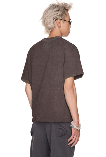The Beuter Red Muted Logo Mocha Washed Boxy T-Shirt