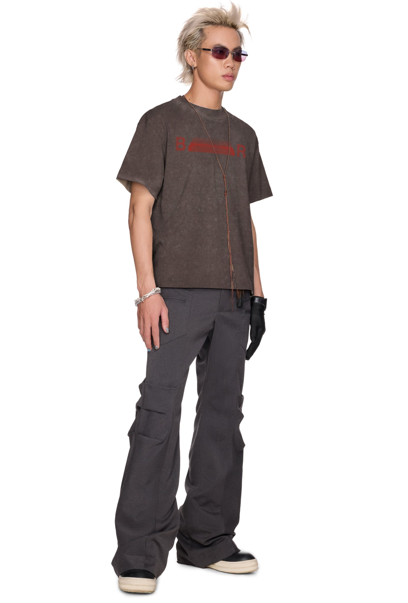 The Beuter Red Muted Logo Mocha Washed Boxy T-Shirt