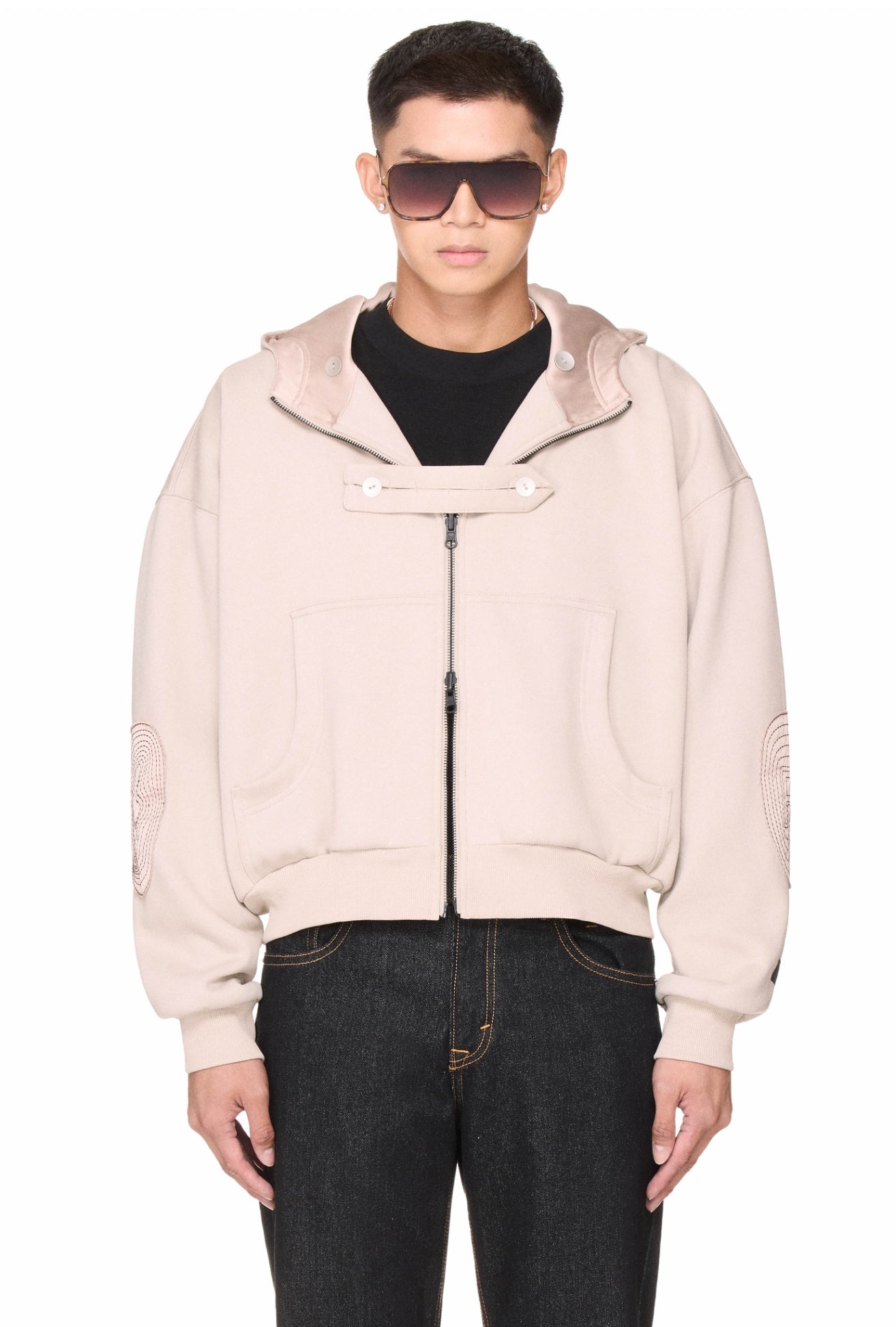 The Beuter Reversible Silk Elbow Patch Hoodie - Beige