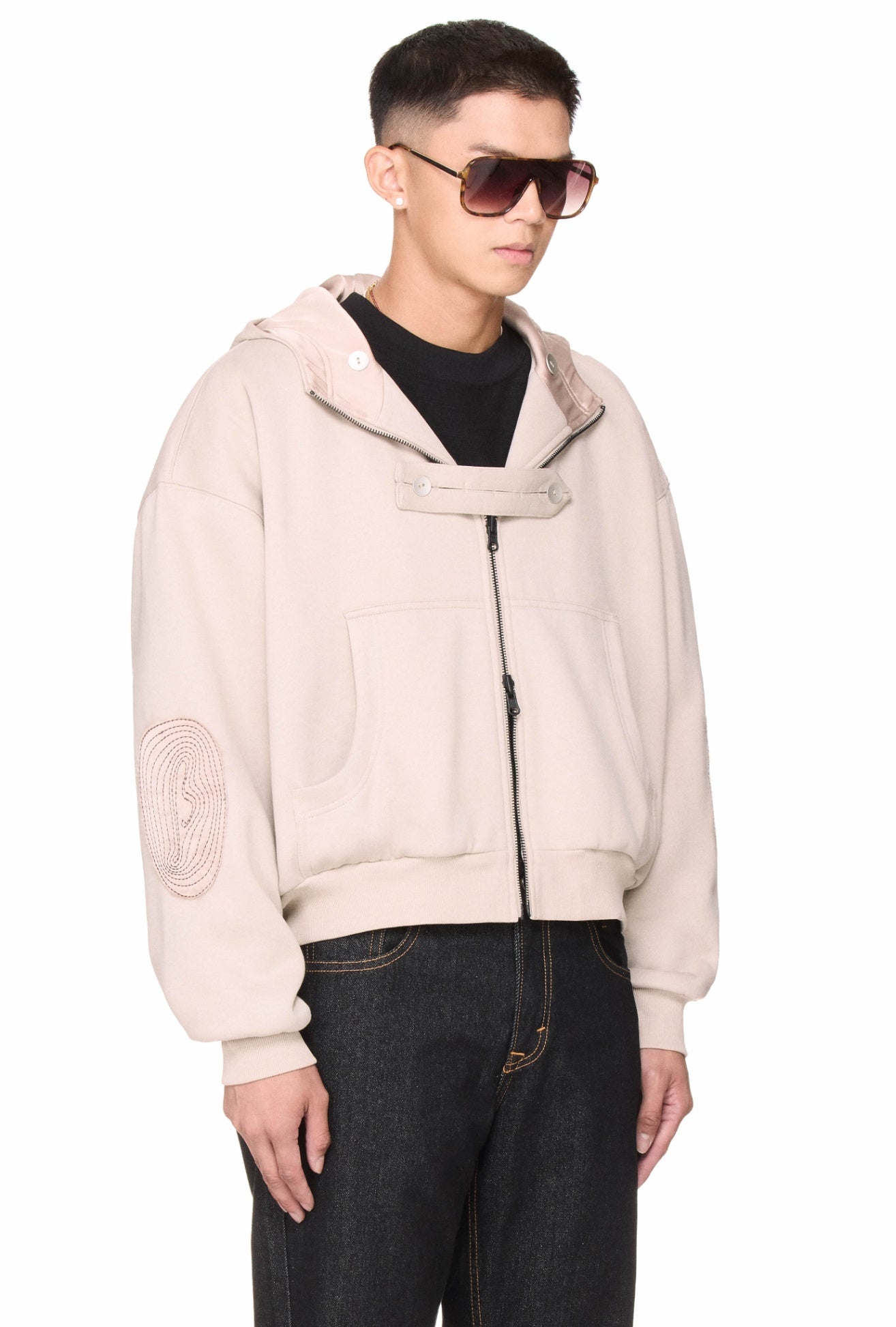 The Beuter Reversible Silk Elbow Patch Hoodie - Beige