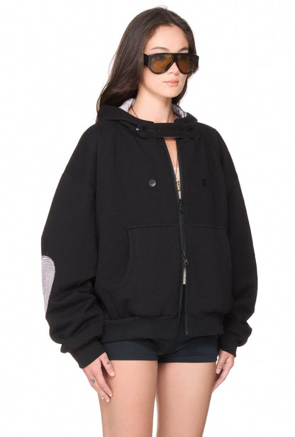 The Beuter Reversible Silk Elbow Patch Hoodie - Black