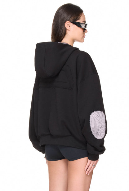 The Beuter Reversible Silk Elbow Patch Hoodie - Black