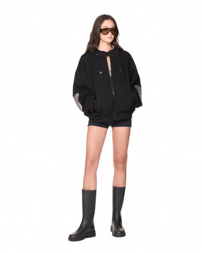 The Beuter Reversible Silk Elbow Patch Hoodie - Black
