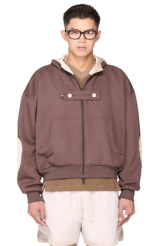 The Beuter Reversible Silk Elbow Patch Hoodie - Mocha