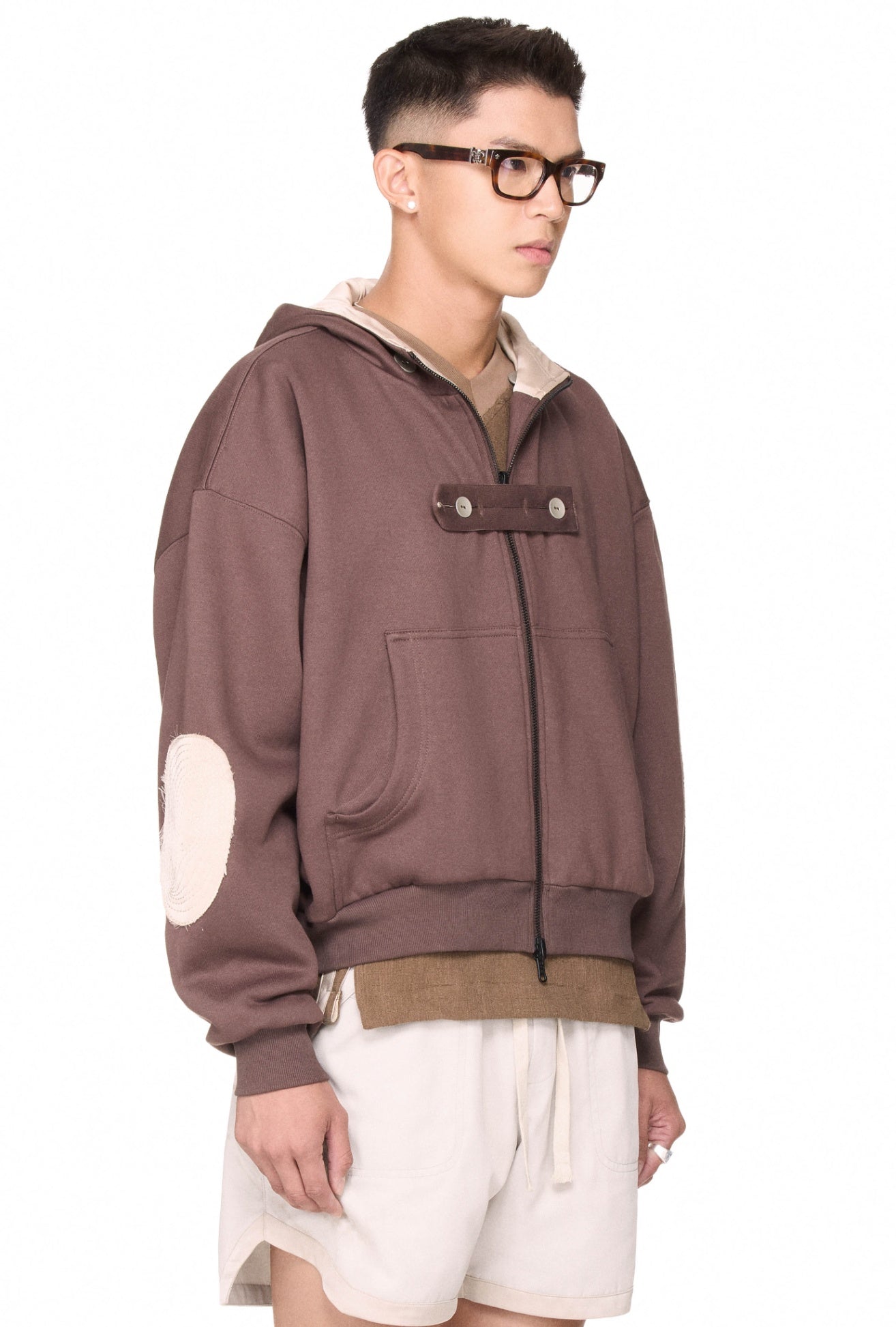 The Beuter Reversible Silk Elbow Patch Hoodie - Mocha