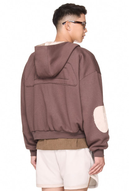 The Beuter Reversible Silk Elbow Patch Hoodie - Mocha