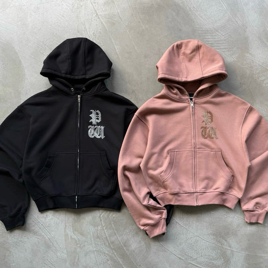 Powrpowr Rhinestone Zip Hoodie