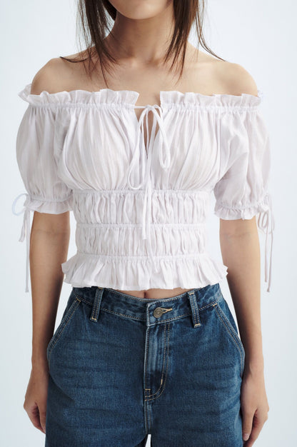 Libe Ruched Tie Bow Top (Pre-order)