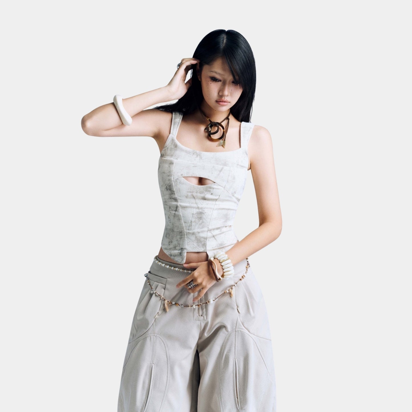 Bunny Hill Saide Top - Marble White