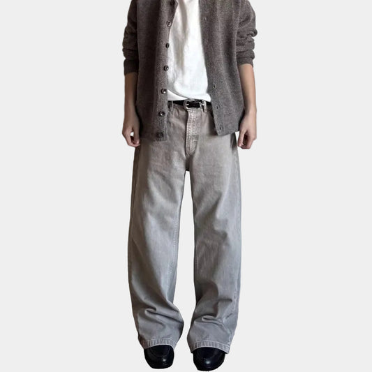 WHOSE Stone Gray Wide Straight Jeans