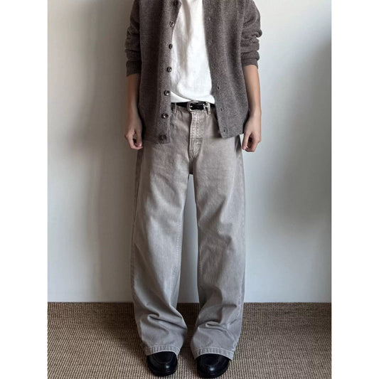 WHOSE Stone Gray Wide Straight Jeans (Pre-order)