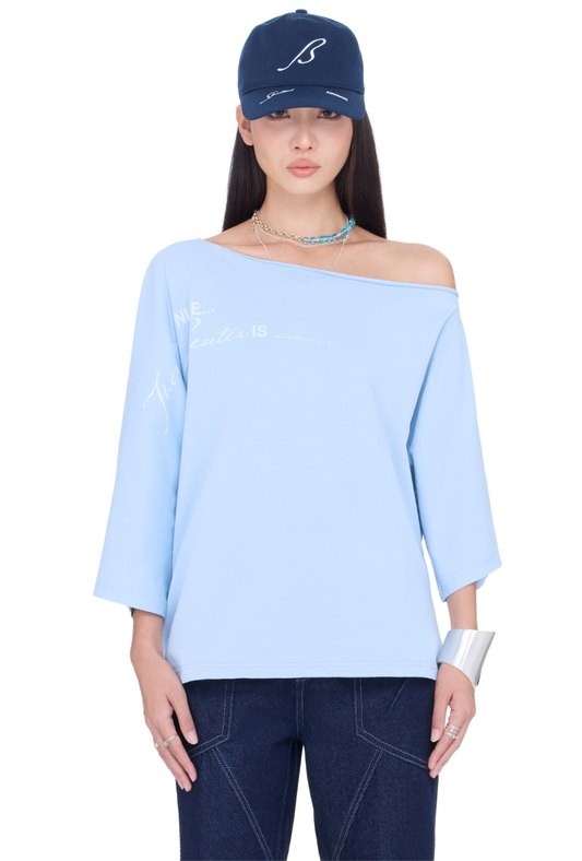 The Beuter Spiritual Advisor Blue Off Shoulder T-Shirt