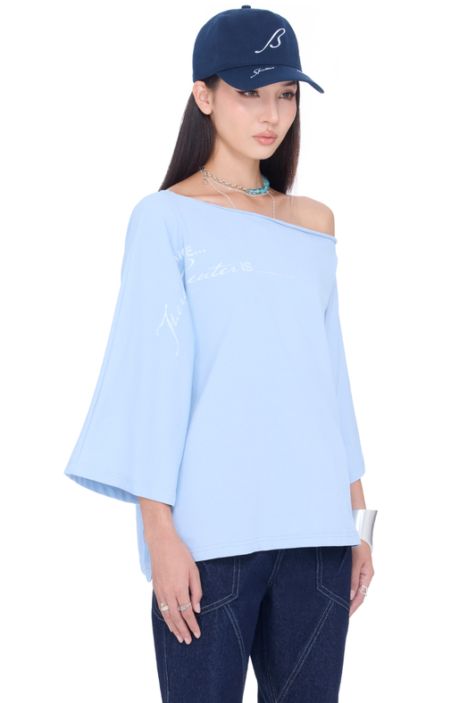The Beuter Spiritual Advisor Blue Off Shoulder T-Shirt