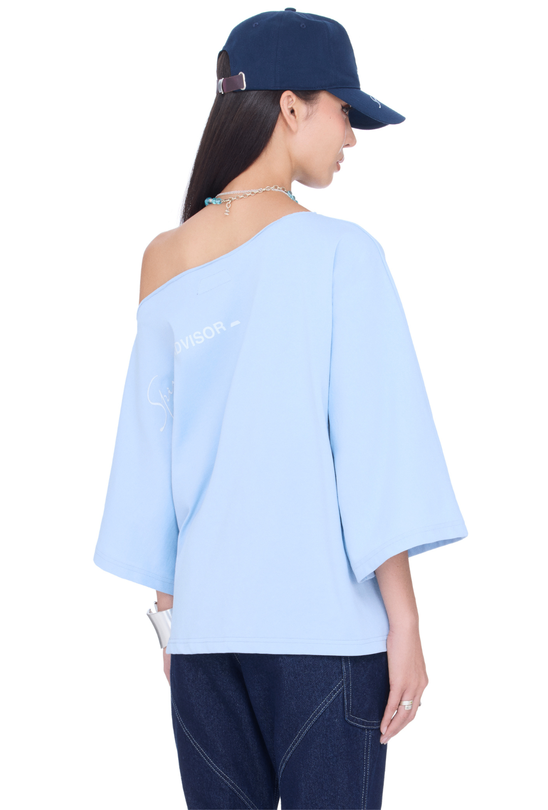 The Beuter Spiritual Advisor Blue Off Shoulder T-Shirt