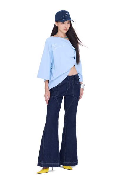 The Beuter Spiritual Advisor Blue Off Shoulder T-Shirt