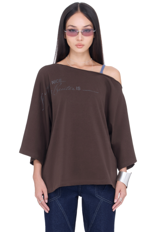 The Beuter Spiritual Advisor Brown Off Shoulder T-Shirt