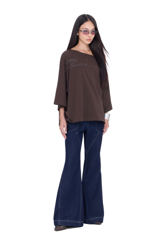 The Beuter Spiritual Advisor Brown Off Shoulder T-Shirt