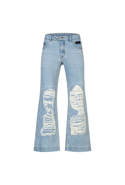 The Beuter Ss25 Flare Distressed Blue Jeans