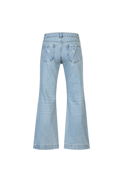 The Beuter Ss25 Flare Distressed Blue Jeans