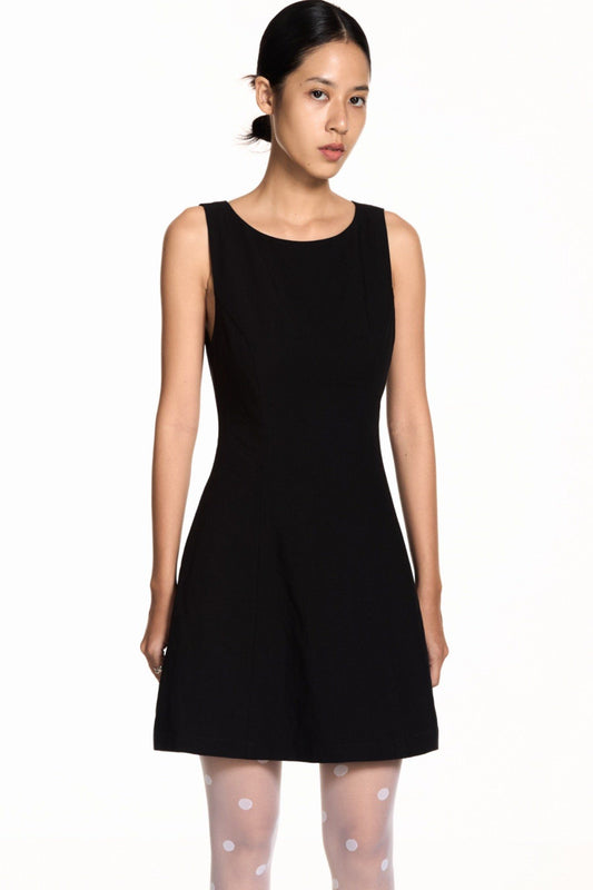 Libe Black Boat Neck Mini Dress (Pre-order)
