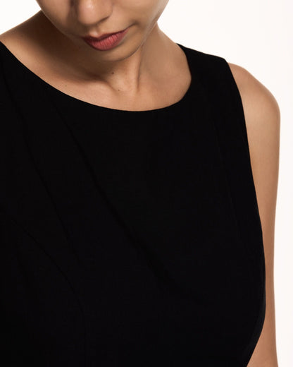 Libe Black Boat Neck Mini Dress (Pre-order)
