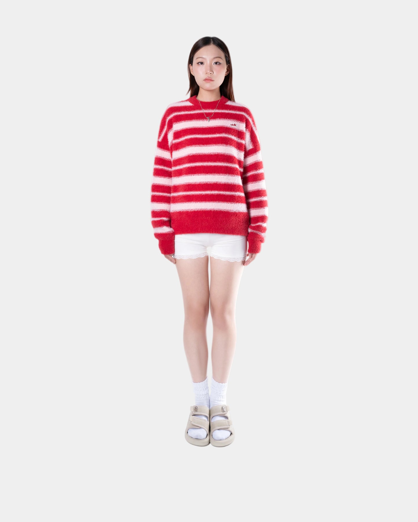 Levents Striped Fur Knit Boxy Sweater