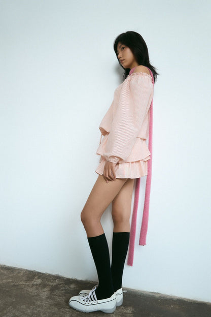 Libe Striped Ruffle Mini Dress (Pre-order)
