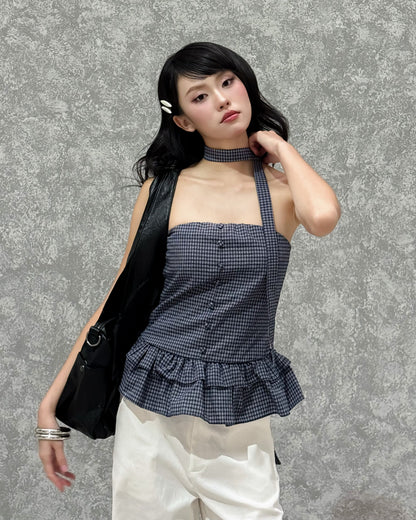 Mieufashionista Check Halter Top Vella