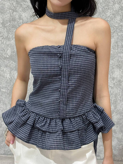 Mieufashionista Check Halter Top Vella
