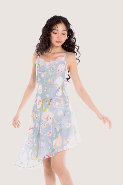 Libe Vintage Floral Printed Lace Hem Midi Slip Dress (Pre-order)