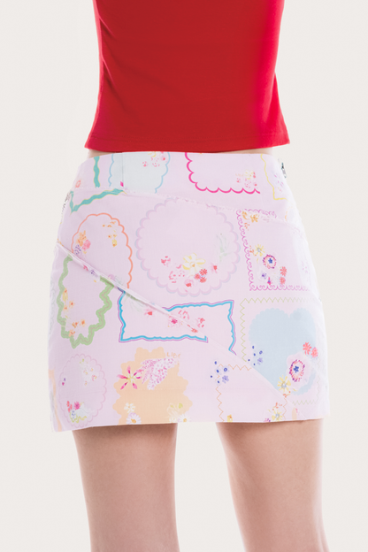 Libe Vintage Floral Printed Mini Skirt With Belt Charms (Pre-order)