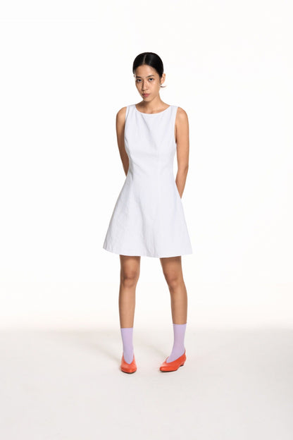 Libe White Boat Neck Mini Dress (Pre-order)