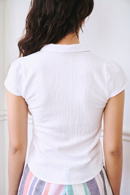 Libe White Button-Up Short Sleeve Top (Pre-order)