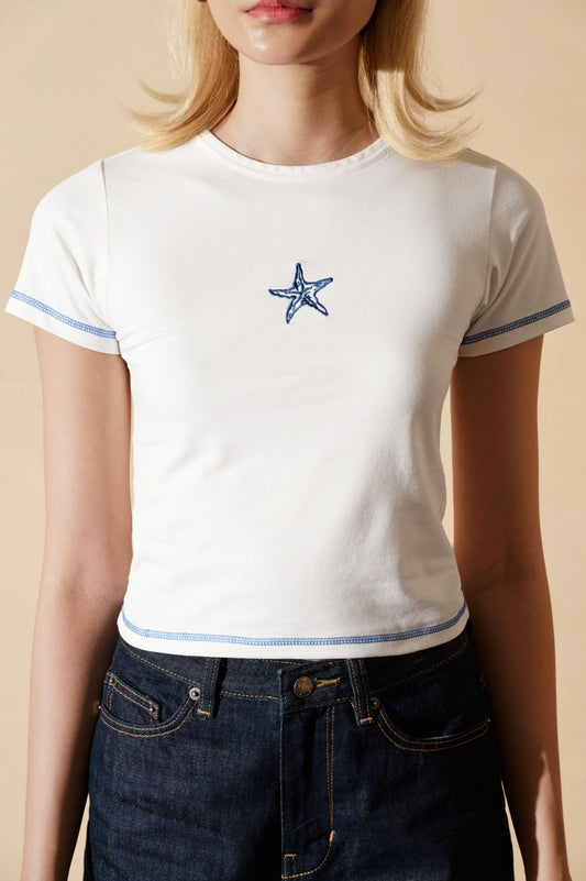 Libe White Embroidered Babytee (Pre-order)