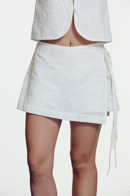 Libe White Embroidered Skorts (Pre-order)